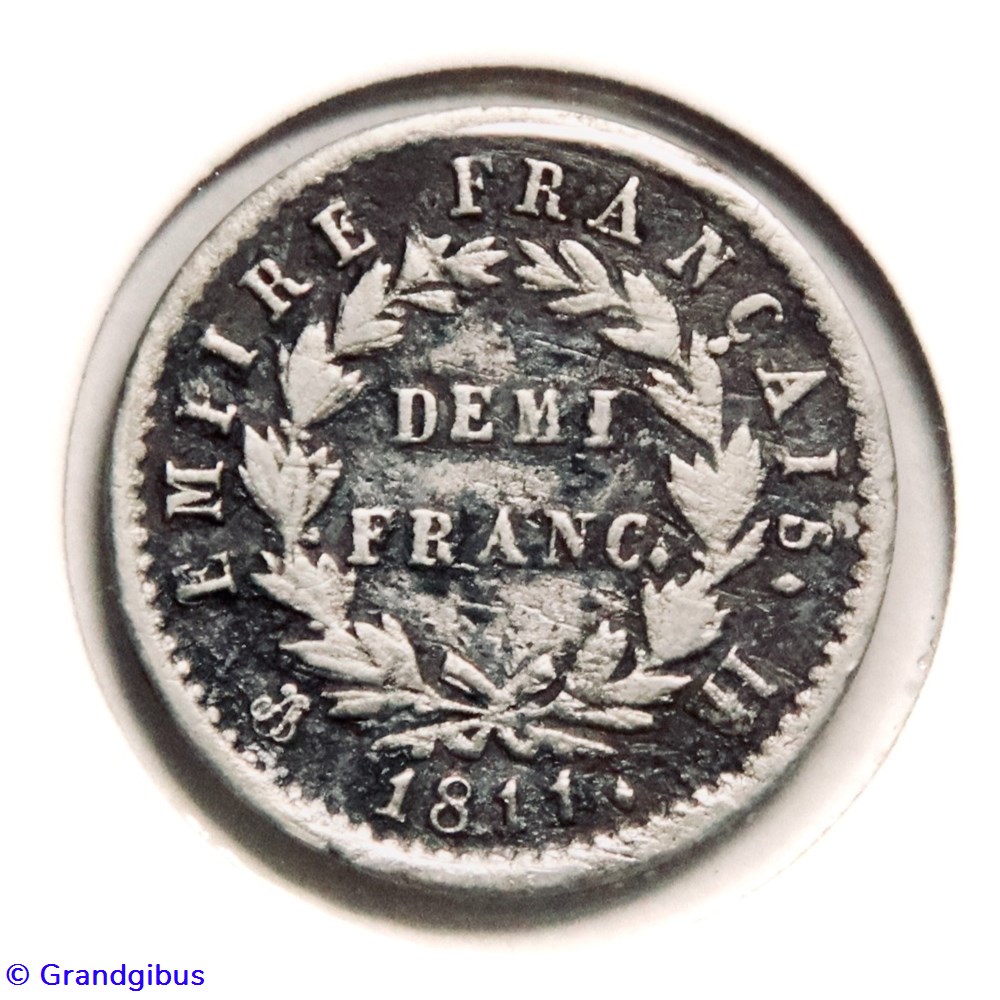 Demi Franc. Napoléon Empereur, revers Empire Français - 1811 𝐇 monnaies monde france demi franc napoleon empereur revers empire francais 1811