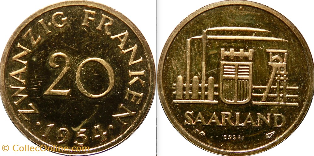 Sarre - 20 Franken 1954 (Essai) monnaies monde territoire du bassin de la sarre 20 franken 1954 essai