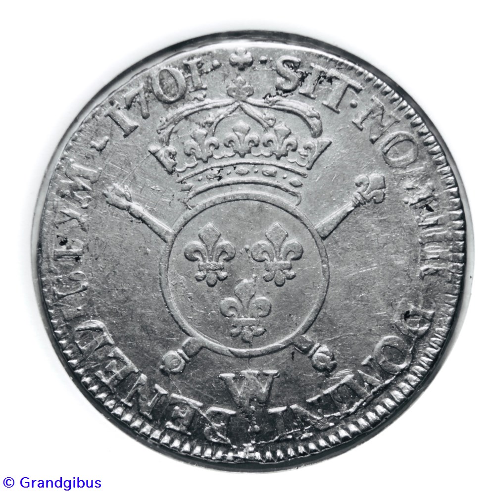 Écu aux insignes 1701W monnaies europe medievale france royales ecu aux insignes 1701w