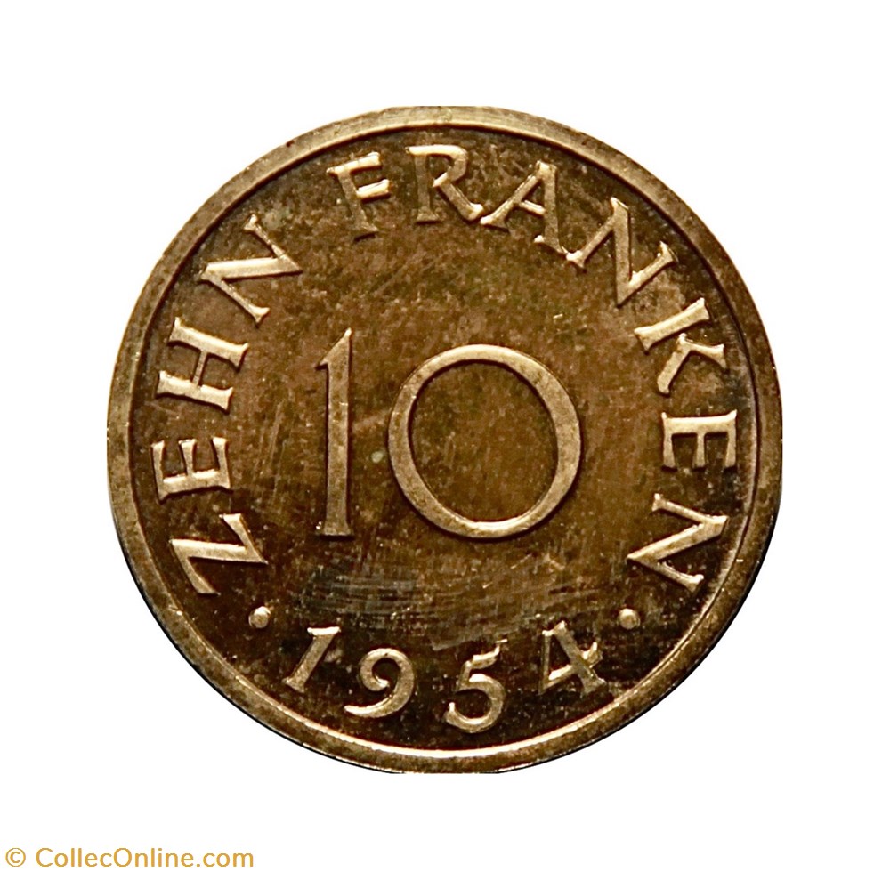 Sarre - 10 Franken 1954 (Essai) 3 monnaies monde territoire du bassin de la sarre 10 franken 1954 essai