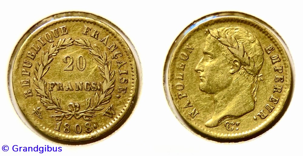 monnaies monde france 20 fr republique francaise 1808 w napoleon tete lauree
