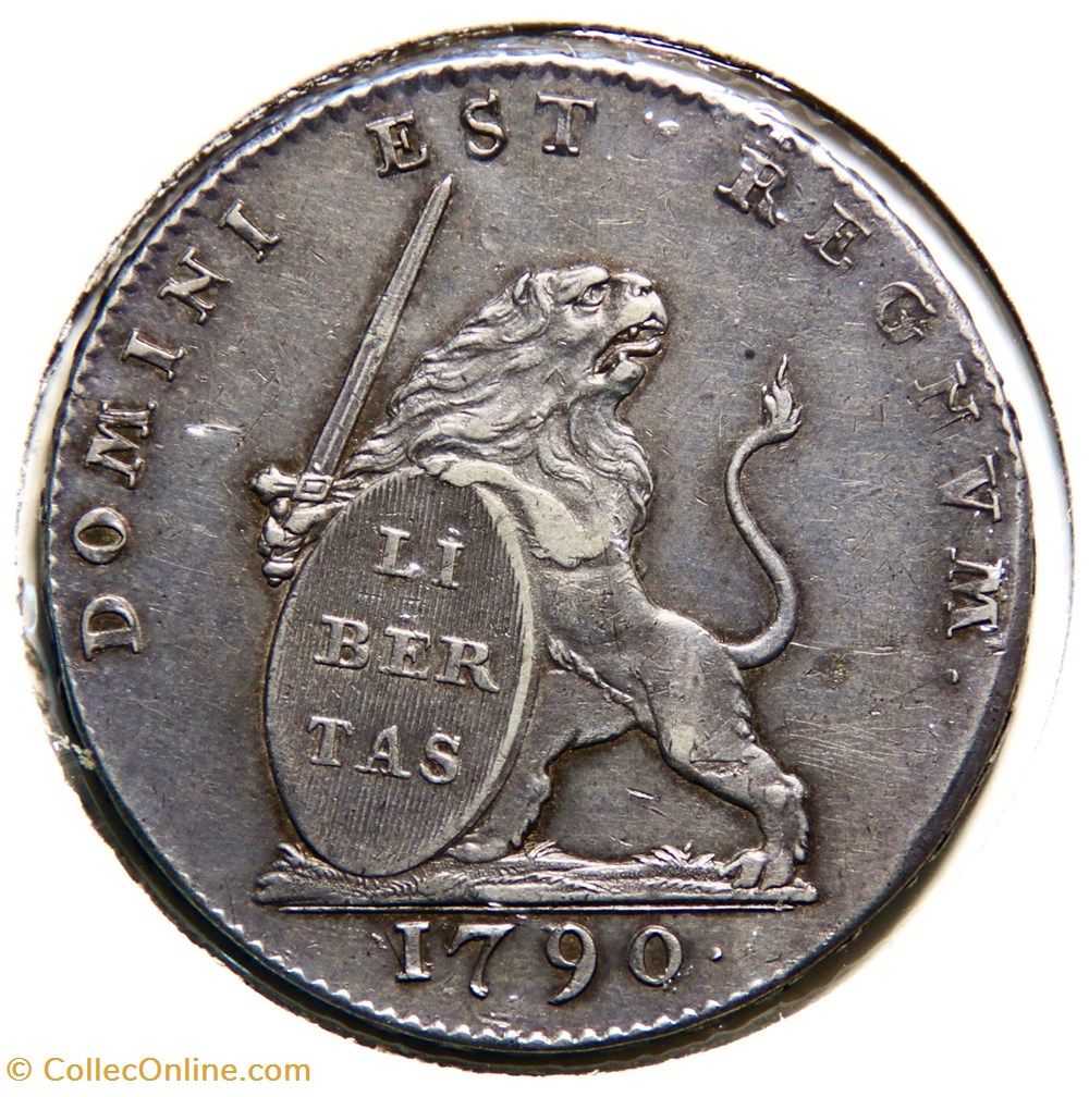 Lion d'argent, 1790 Bruxelles - Période insurrectionnelle. monnaies europe medievale pays bas autrichiens lion argent 1790 bruxelles periode insurrectionnelle