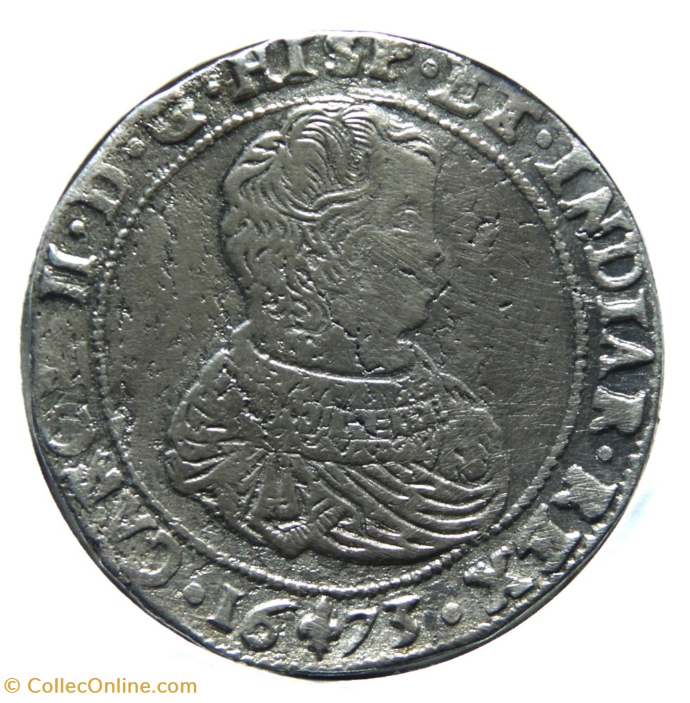 monnaies europe medievale pays bas espagnols charles ii ducaton 1673 bruges