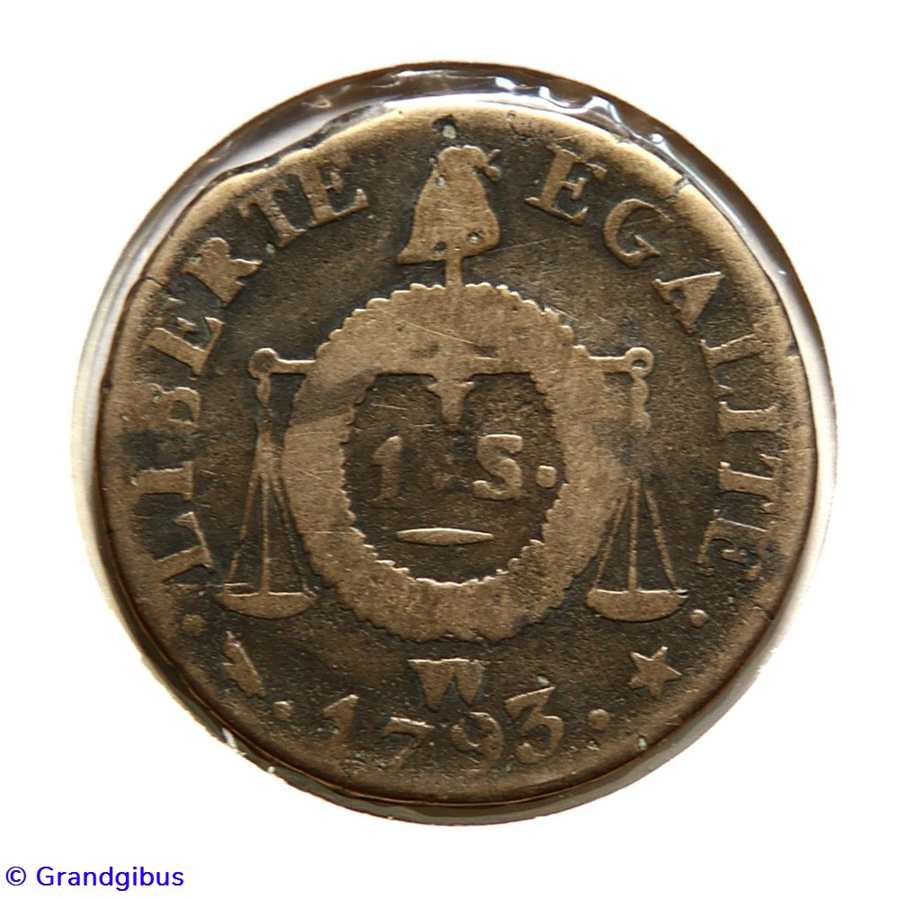 1 Sol à la balance. An 𝐈𝐈 𝐖 (1793). monnaies monde france 1 sol a la balance an 1793