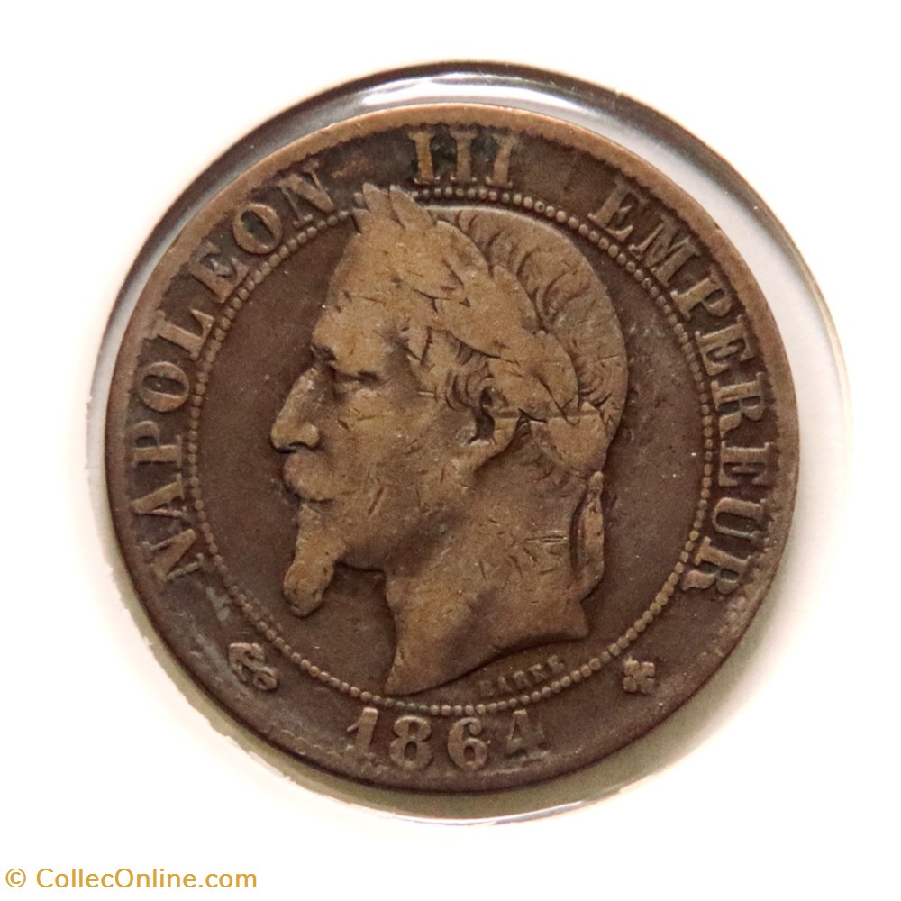 Cinq Centimes - 1864 𝐁𝐁 Napoléon Ⅲ tête laurée monnaies monde france cinq centimes 1864 napoleon tete lauree