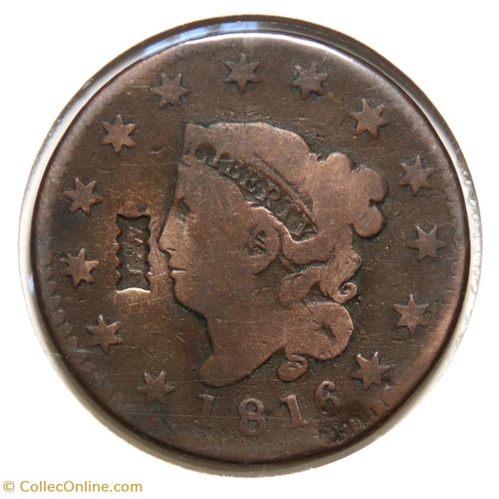 monnaies monde etats unis one cent coronet head 1816