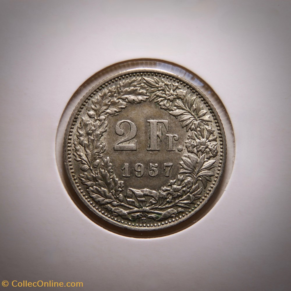 monnaies monde suisse 2 francs 1957 b helvetia debout