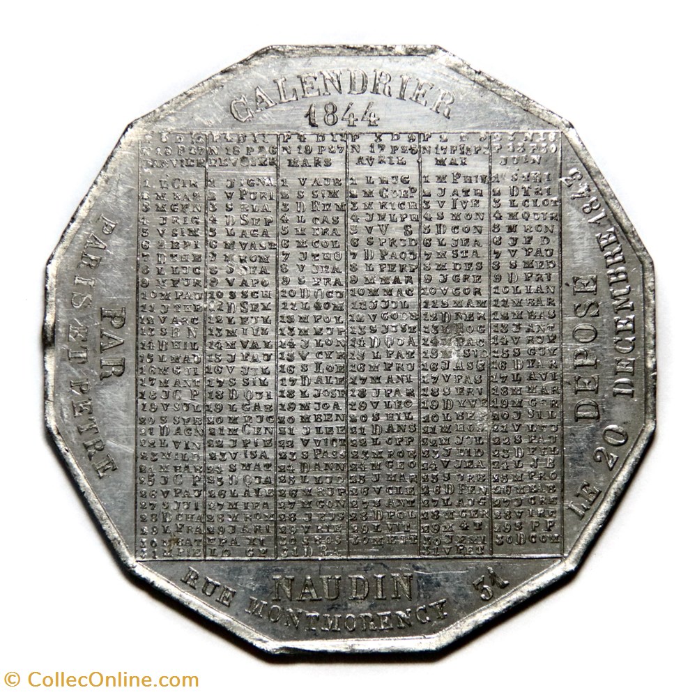 monnaies paranumismatique jetons poids calendrier 1844