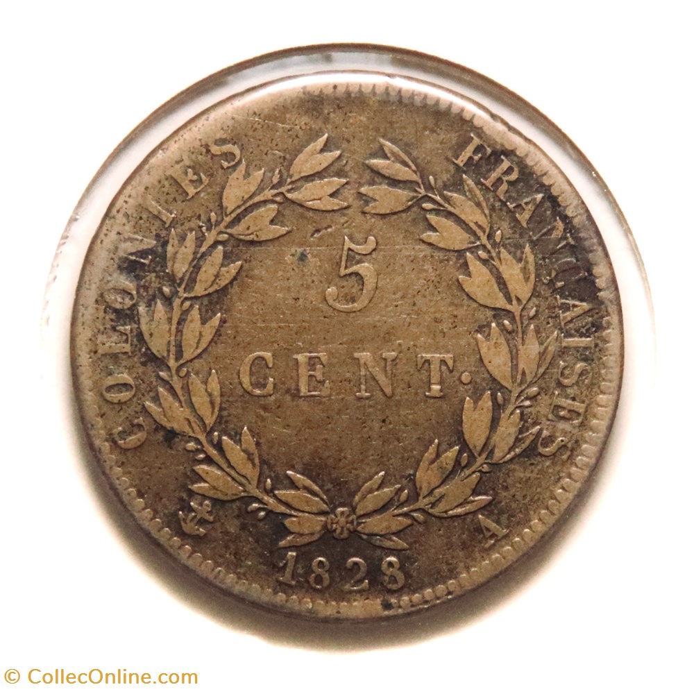 Charles X, Colonies Françaises - 5 Centimes, 1828𝐀 monnaies monde france charles x colonies francaises 5 centimes 1828