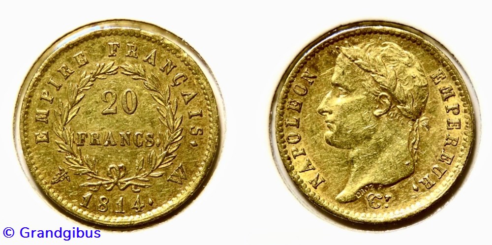 20 Fr. Empire Français 1814 W - Napoléon Tête laurée. monnaies monde france 20 fr empire francais 1814 w napoleon tete lauree