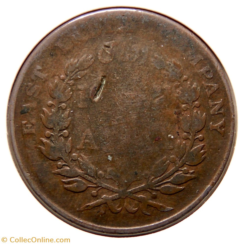 East India Company - 1/2 Anna 1835. monnaies colonies britanniques east india company 1 2 anna 1835