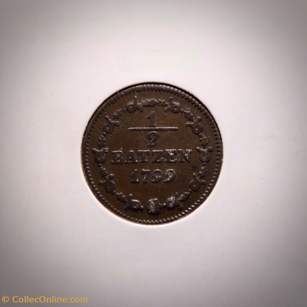 monnaies monde suisse republique helvetique 1 2 batzen 5 rappen 1799