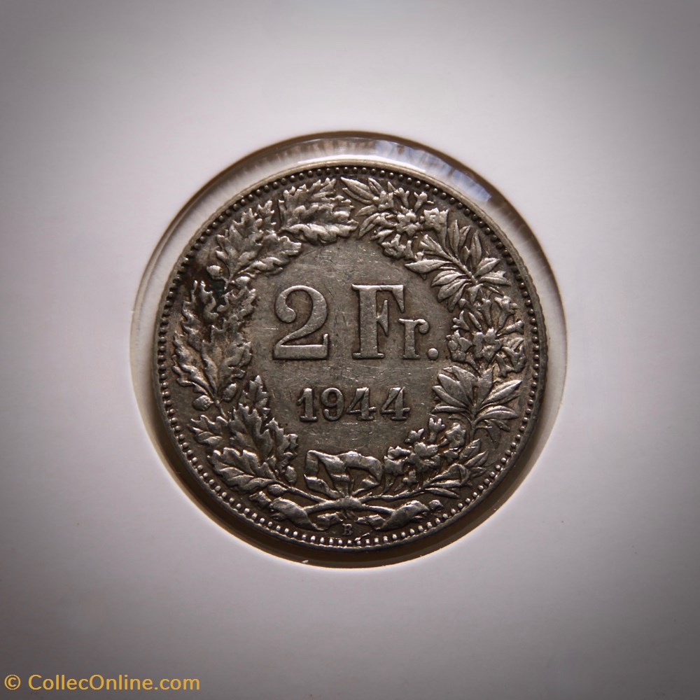 2 Francs 1944 B Helvetia debout monnaies monde suisse 2 francs 1944 b helvetia debout