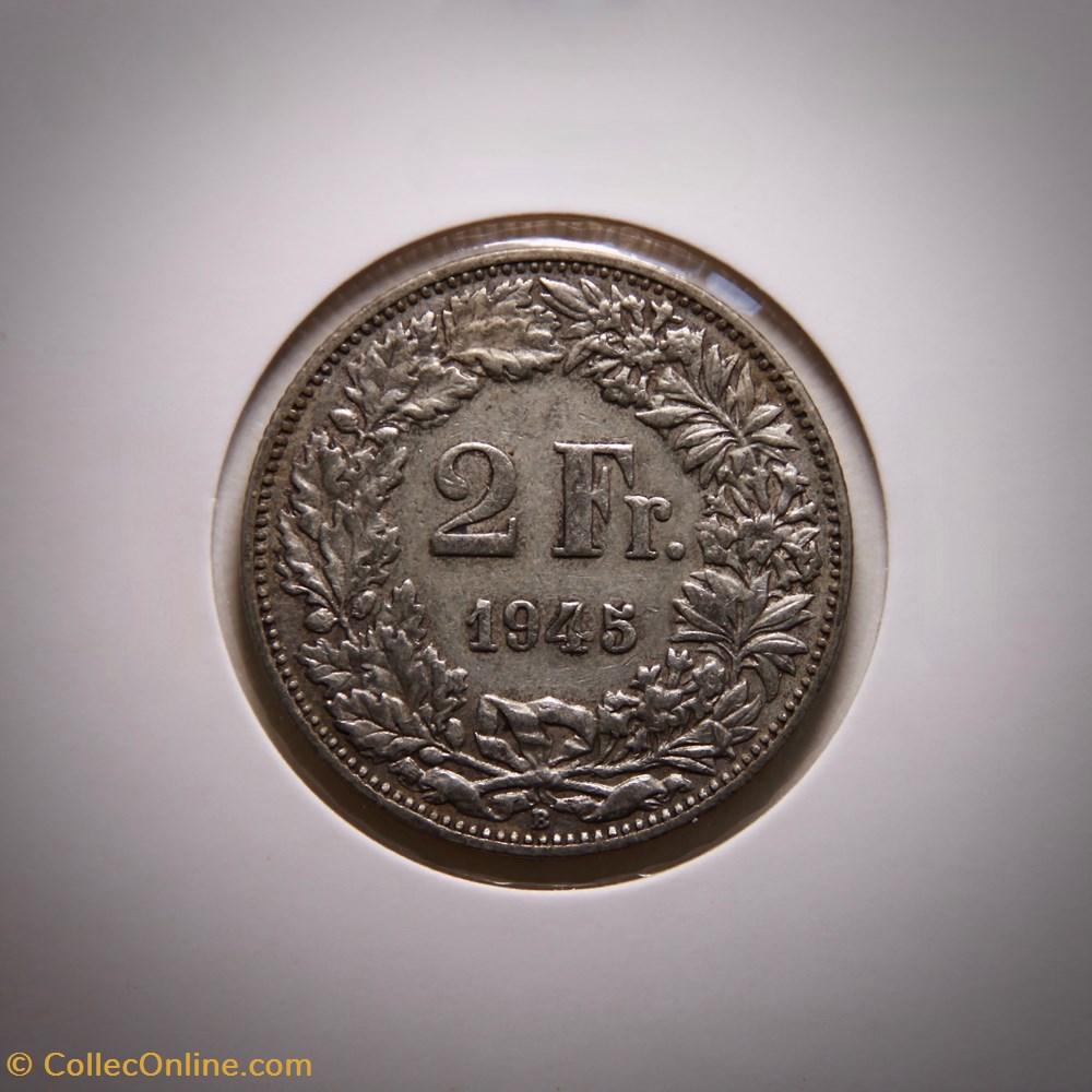 monnaies monde suisse 2 francs 1945 b helvetia debout