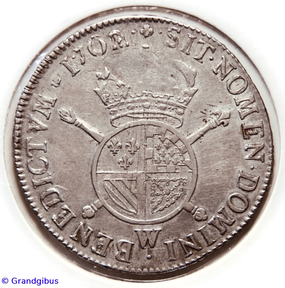Écu de Flandre aux insignes 1702W monnaies europe medievale france royales ecu de flandre aux insignes 1702w