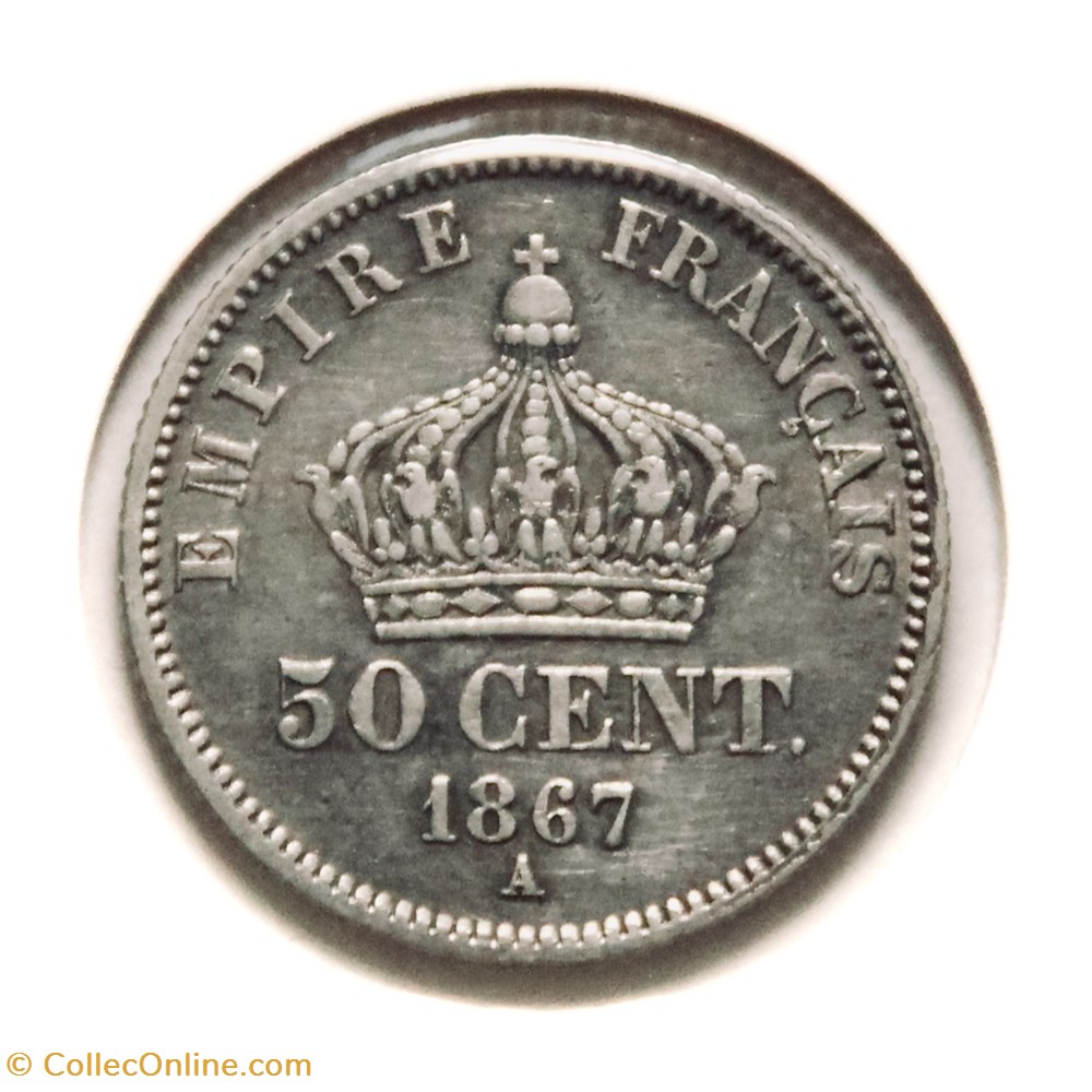 monnaies monde france 50 centimes 1867 napoleon iii tete lauree