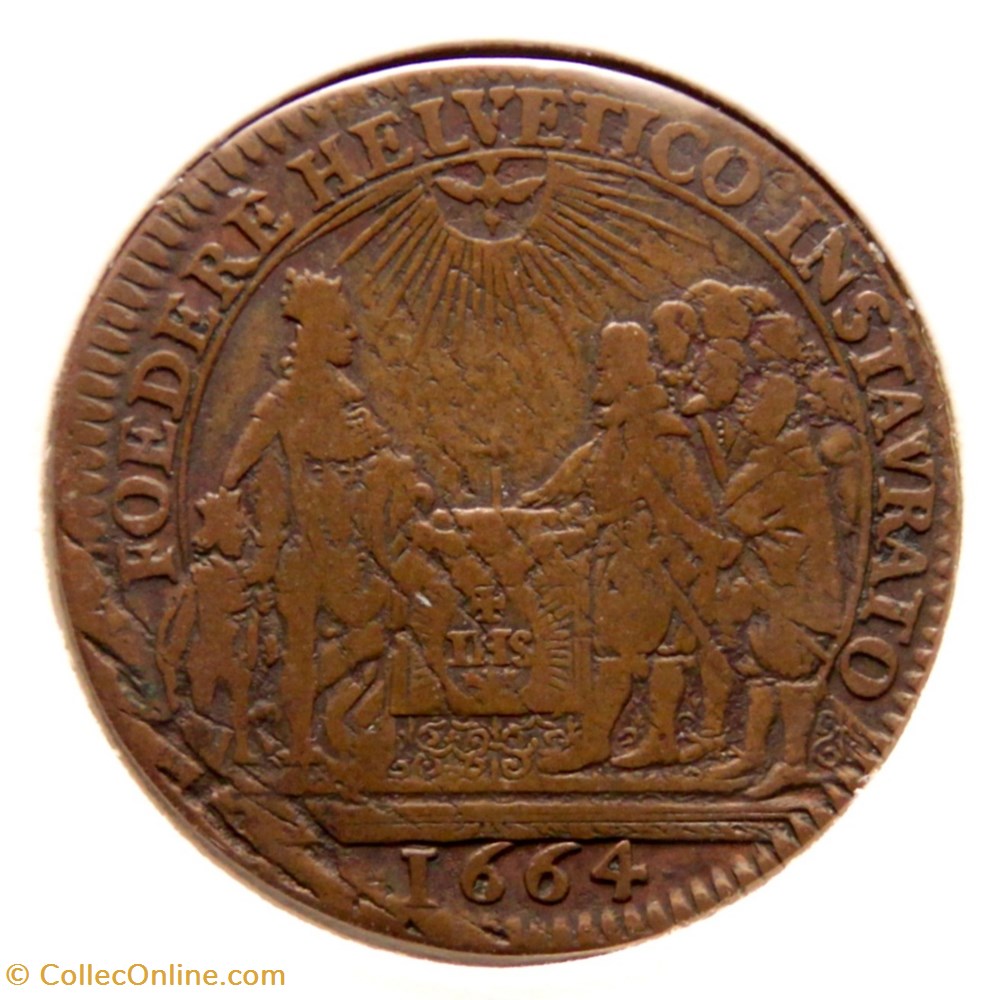 monnaies paranumismatique jetons poids louis xiv alliance avec les suisses 1664 cuivre