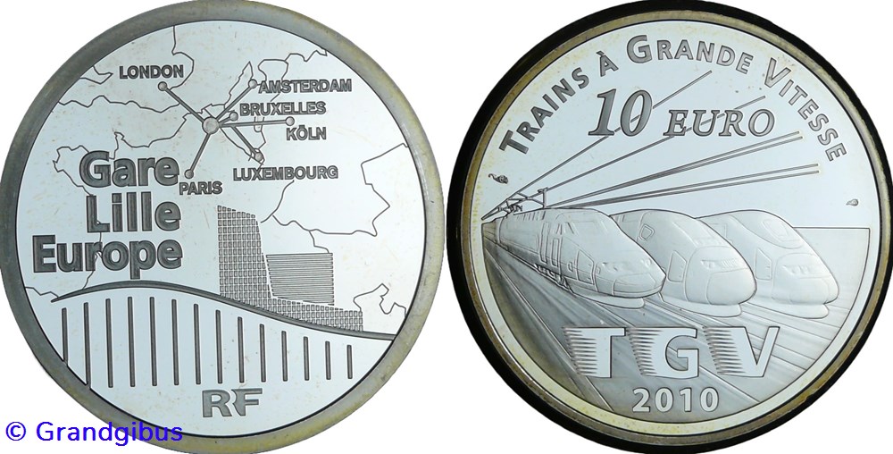 monnaies euros france 10 argent 2010 gare lille europe