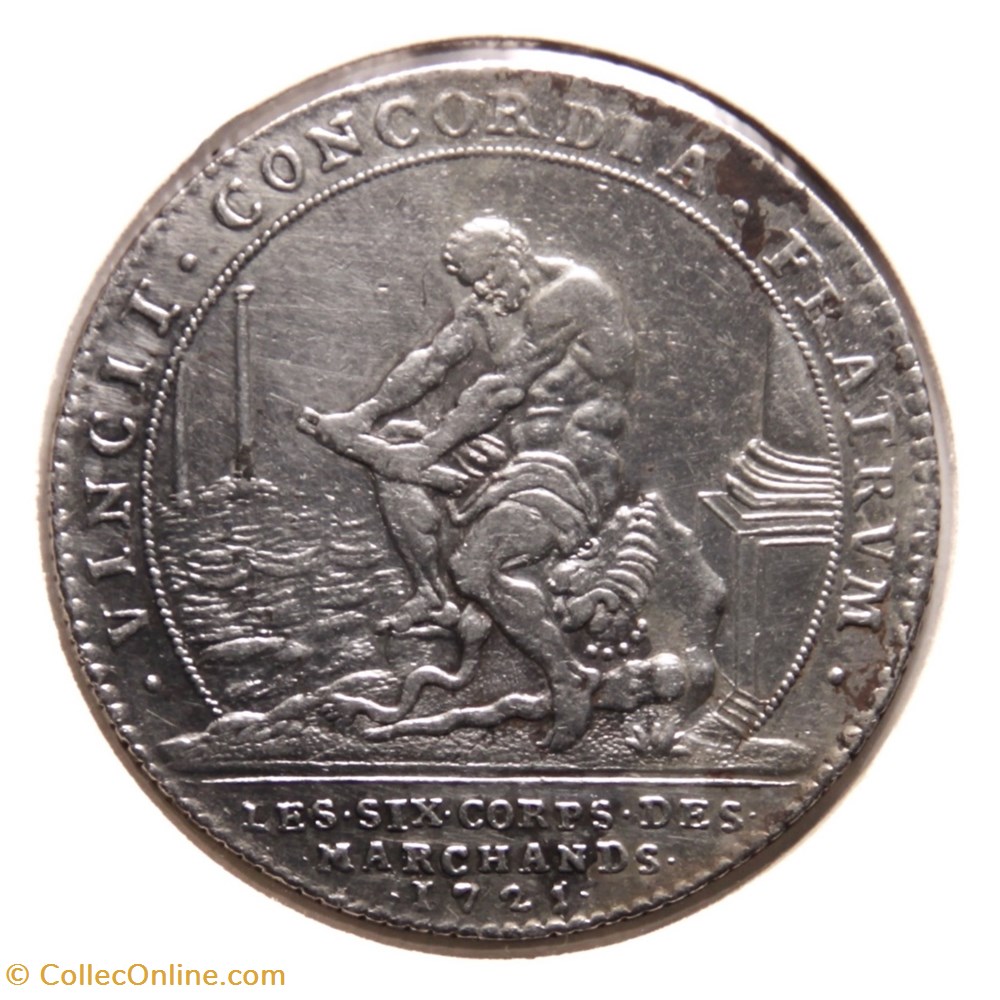 Louis XV, Les six corps des marchands. 1721 Argent. monnaies paranumismatique jetons poids louis xv les six corps des marchands 1721 argent
