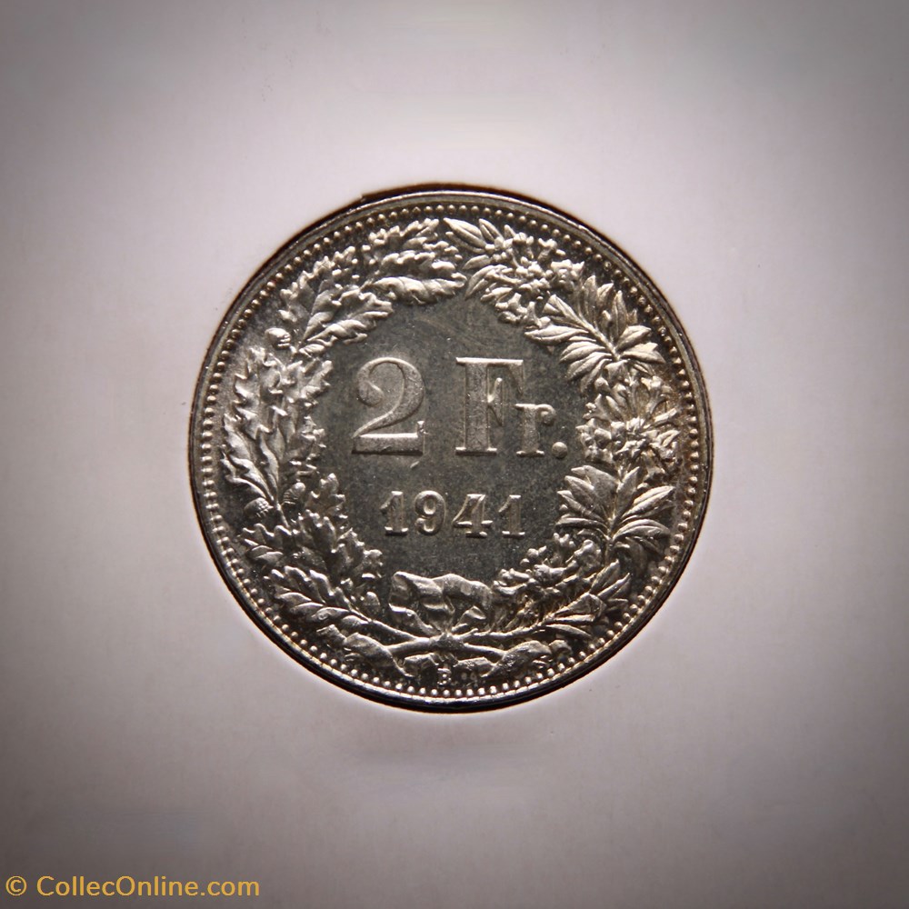 2 Francs 1941 B Helvetia debout monnaies monde suisse 2 francs 1941 b helvetia debout