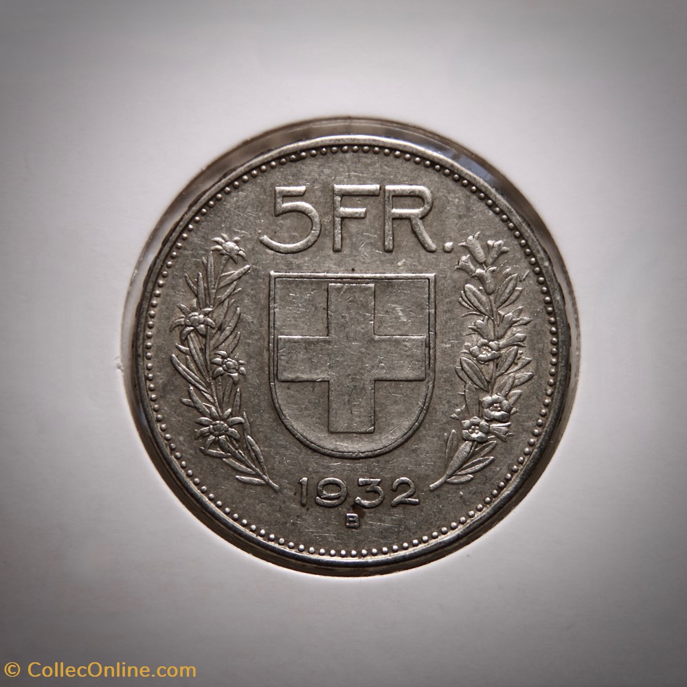 5 Francs 1932 B Berger (p.m) monnaies monde suisse 5 francs 1932 b berger p m