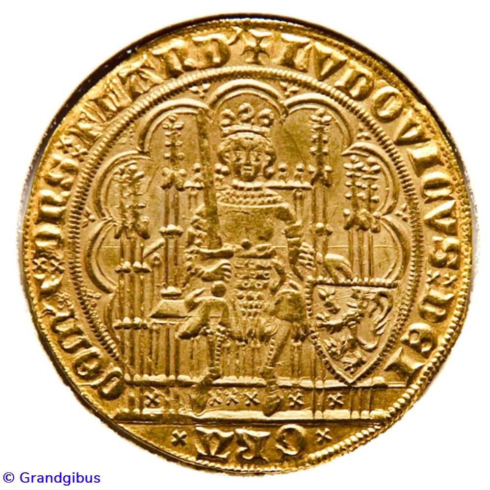 Louis de Male - Ecu d'or au lion monnaies europe medievale pays bas bourguignons louis de male ecu or au lion