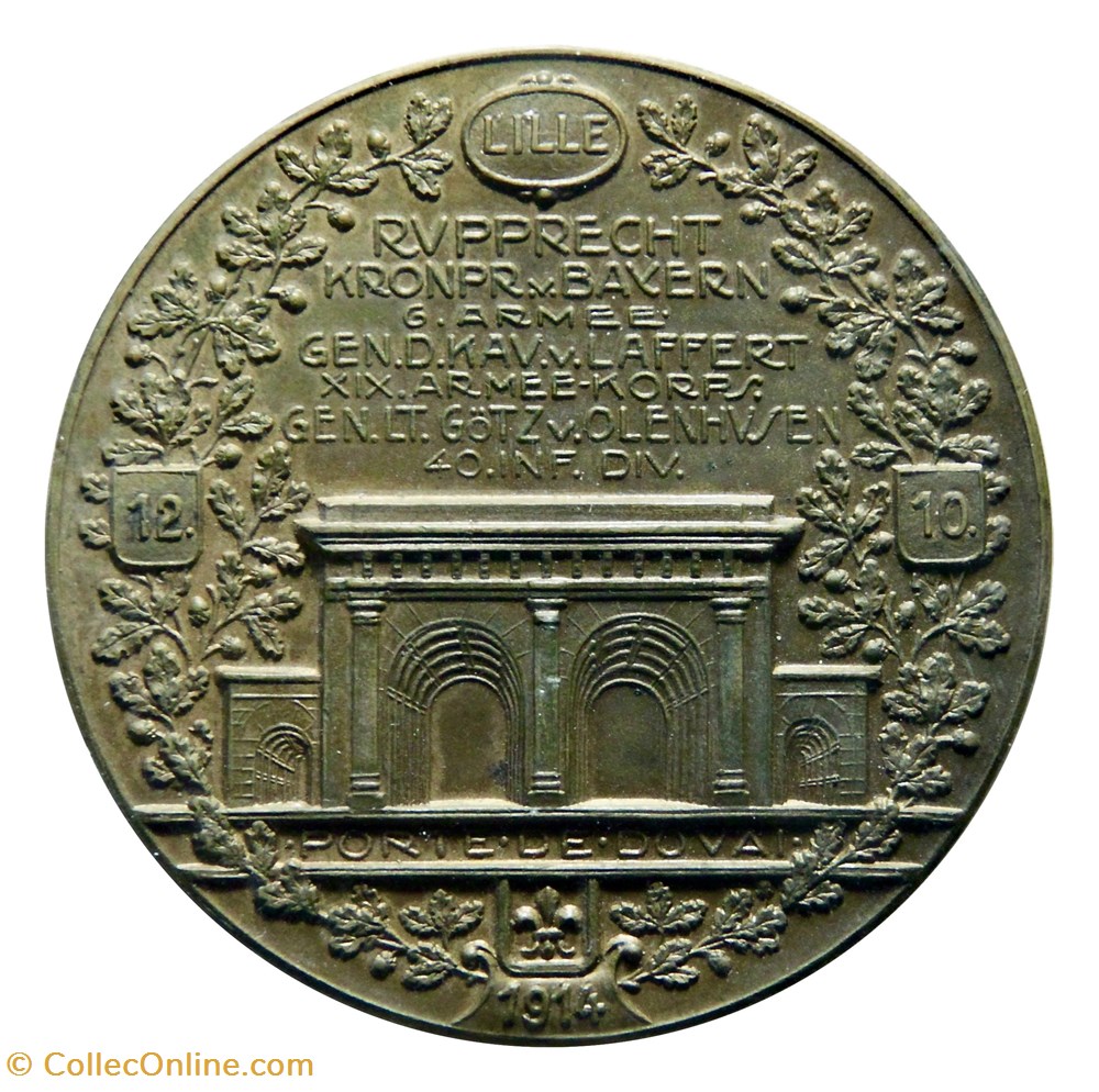 Médaille allemande prise de Lille, porte de Douai, 1914 monnaies paranumismatique jetons poids medaille allemande prise de lille porte de douai 1914