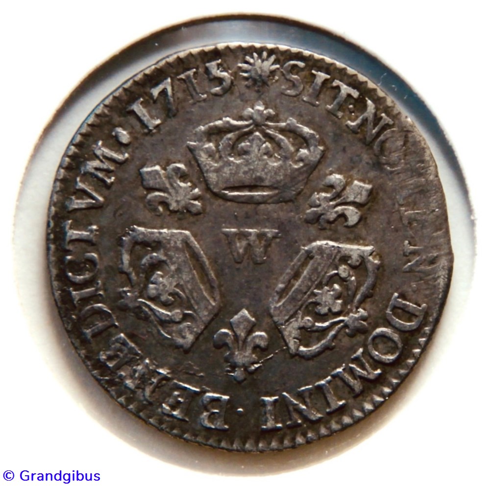 Dixième d'écu aux 3 couronnes 1715W monnaies europe medievale france royales dixieme ecu aux 3 couronnes 1715w
