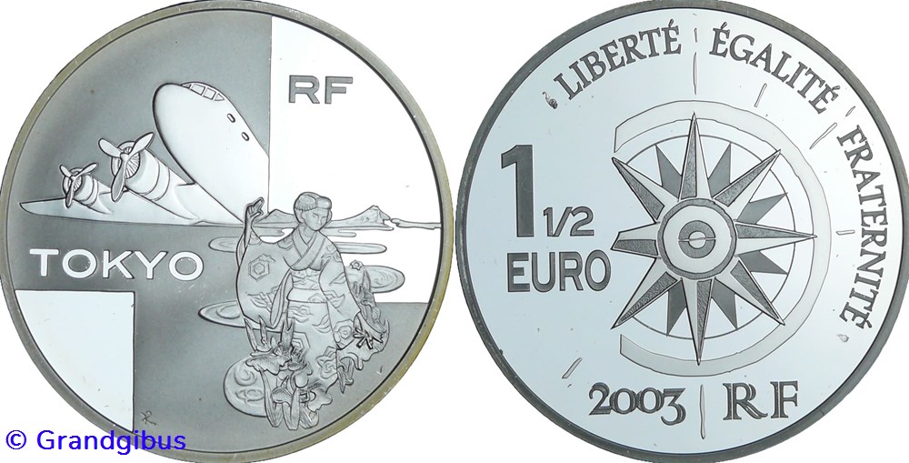 monnaies euros france 1 1 2 argent 2003 vol paris tokyo