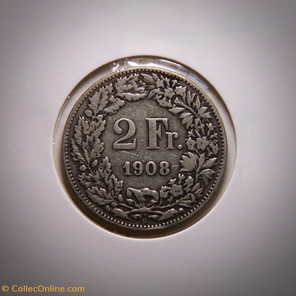 2 Francs 1908 B Helvetia debout monnaies monde suisse 2 francs 1908 b helvetia debout