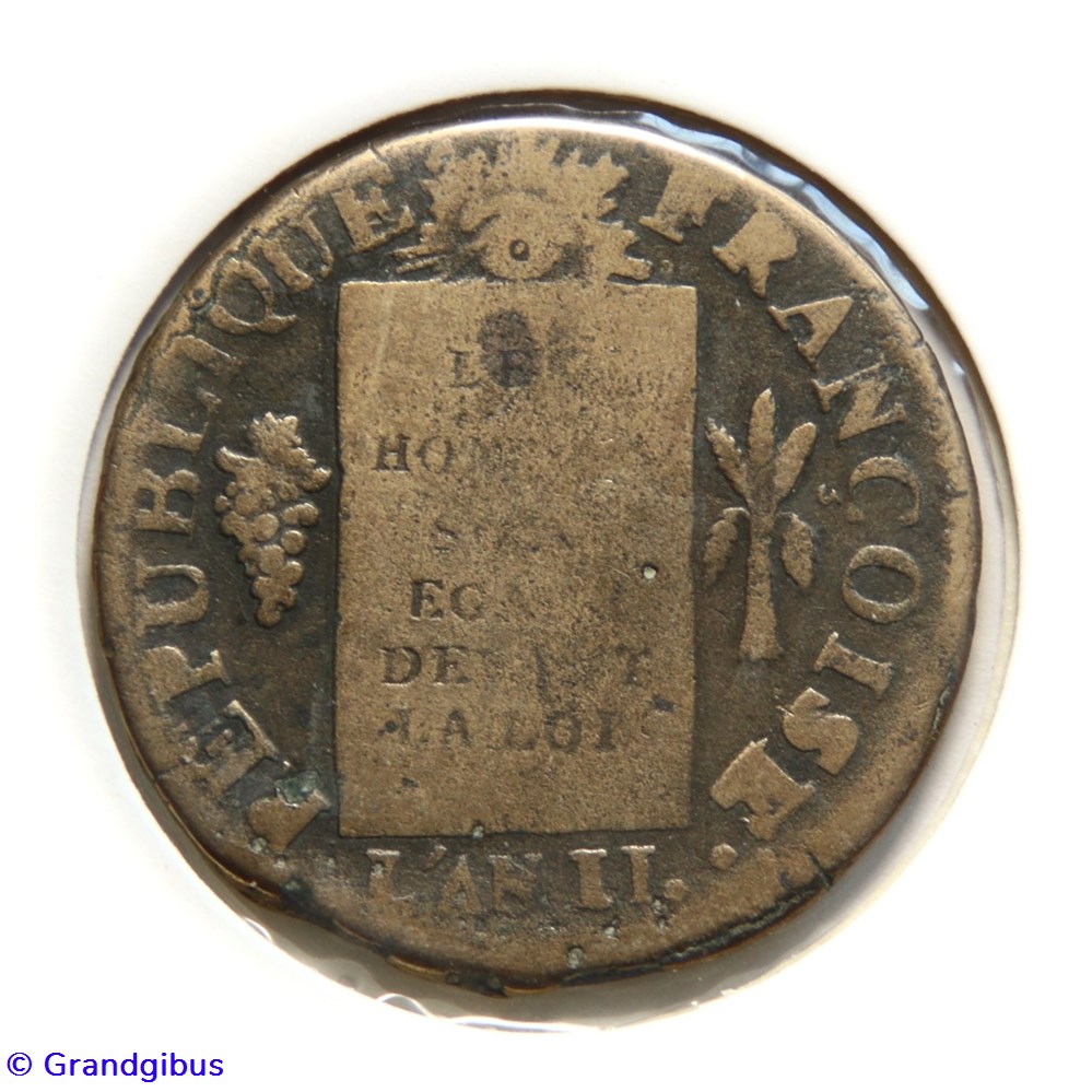 1 Sol à la balance. An 𝐈𝐈 𝐖 (1793). monnaies monde france 1 sol a la balance an 1793
