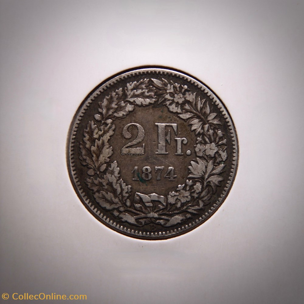 monnaies monde suisse 2 francs 1874 b helvetia debout