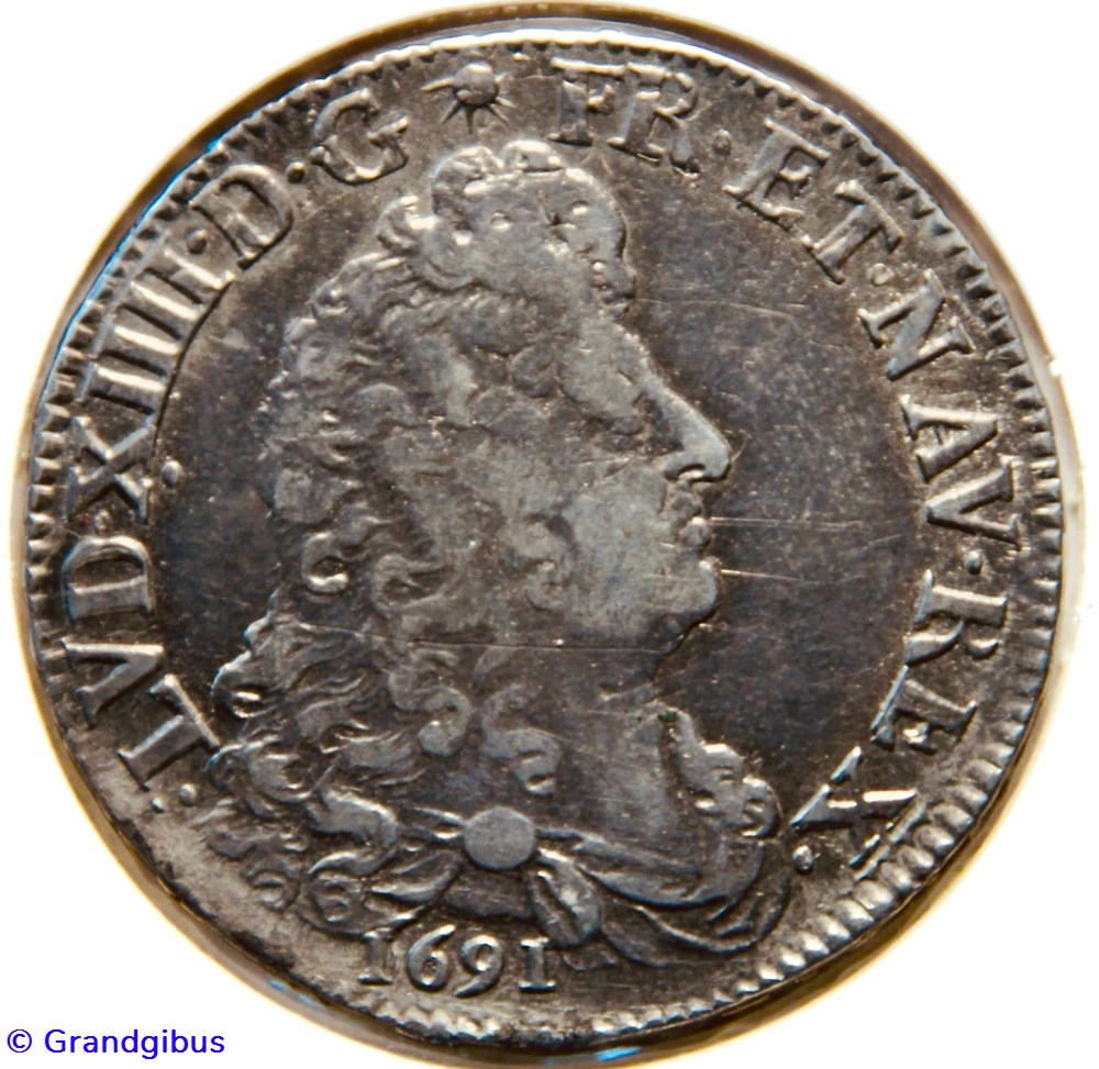 Demi-écu aux 8L 1691L♔ monnaies europe medievale france royales demi ecu aux 8l 1691l