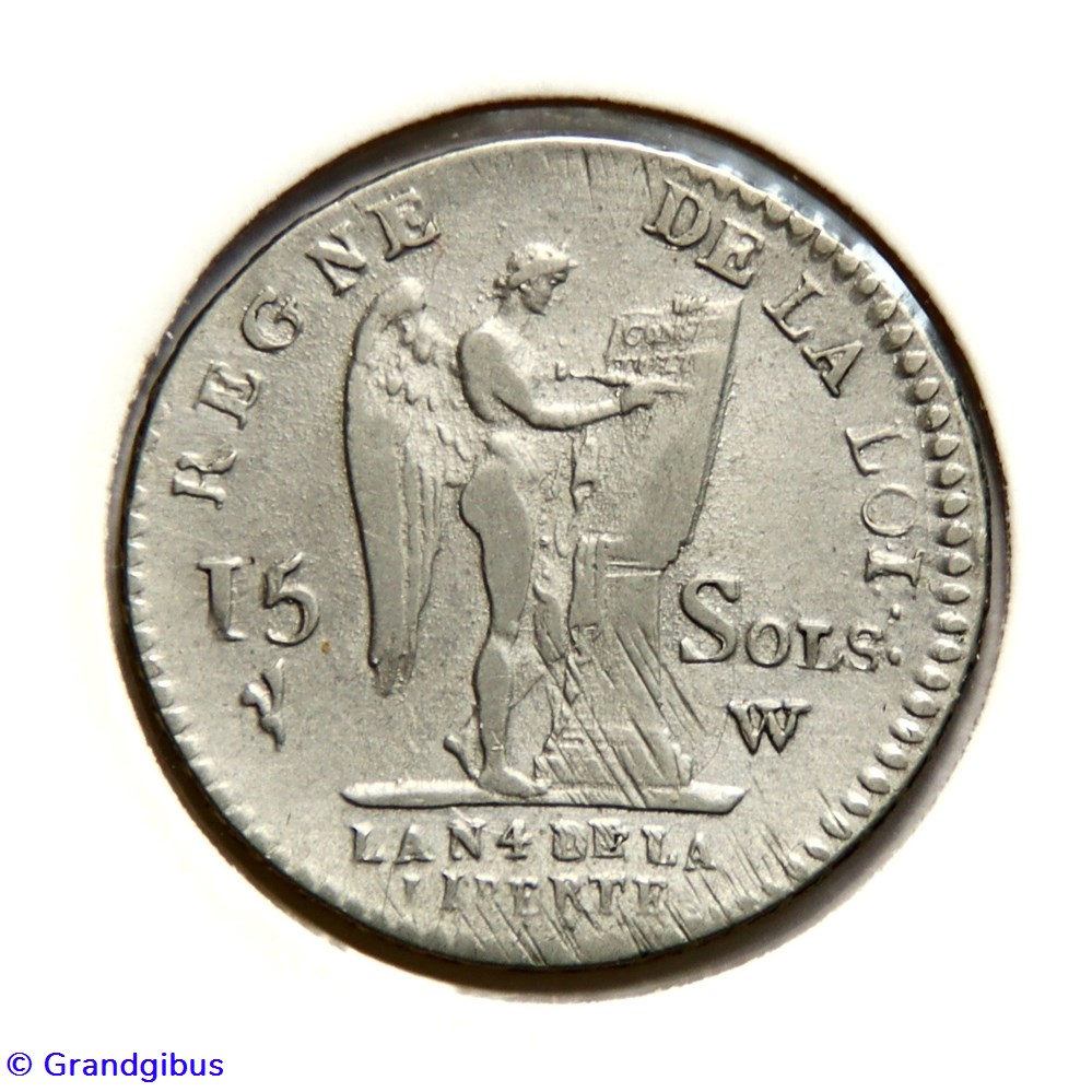 Louis XVI 1792 𝐖 - 15 Sols au génie. monnaies monde france louis xvi 1792 15 sols au genie