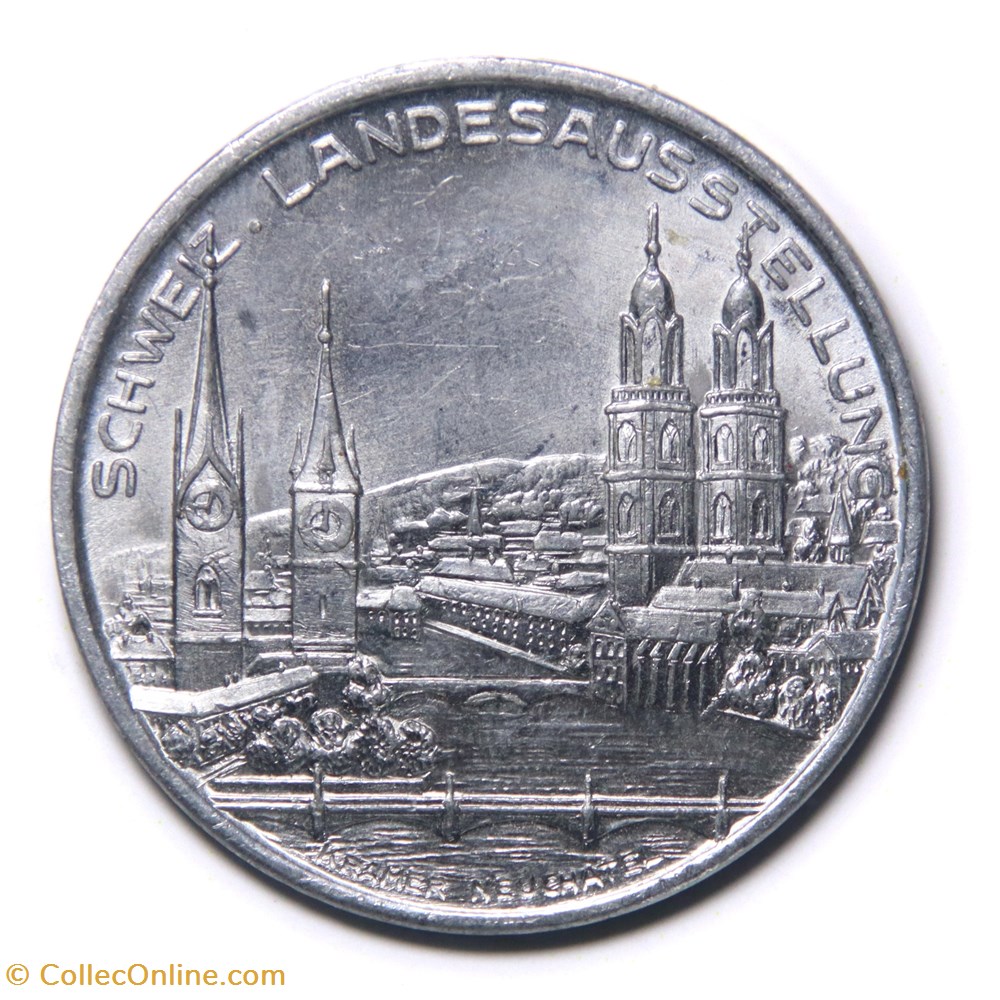 Médaille Aluminium - Exposition Nationale Suisse Zurich 1939 monnaies monde medaille aluminium exposition nationale suisse zurich 1939