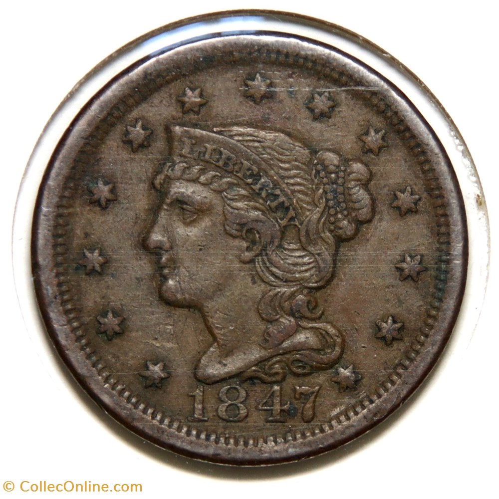 One Cent - Braided Hair, 1847 monnaies monde etats unis one cent braided hair 1847