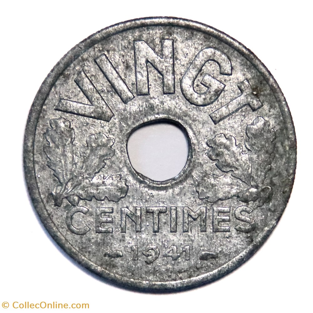 Vingt centimes Etat Français, 1941 type VINGT monnaies monde france vingt centimes etat francais 1941 type vingt
