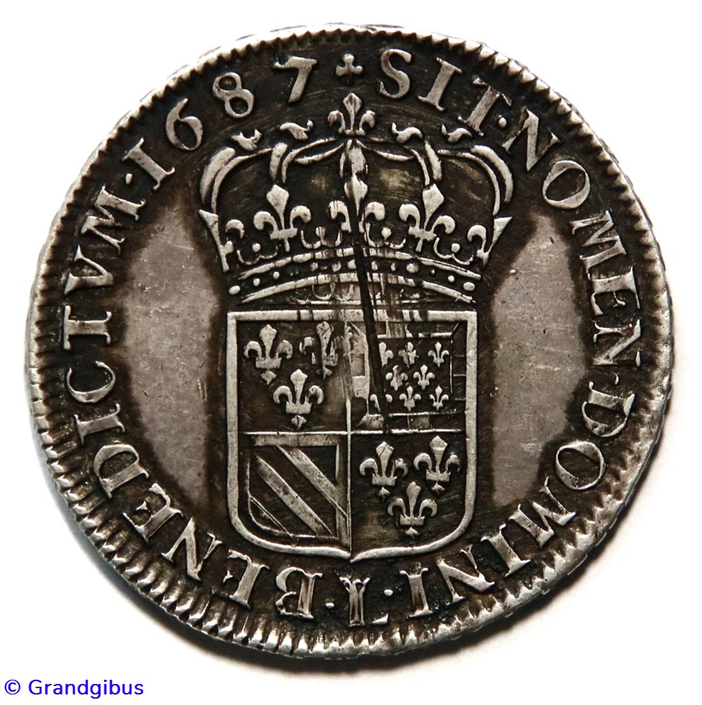 Demi-écu de Flandre 1687 L♔ monnaies europe medievale france royales demi ecu de flandre 1687 l