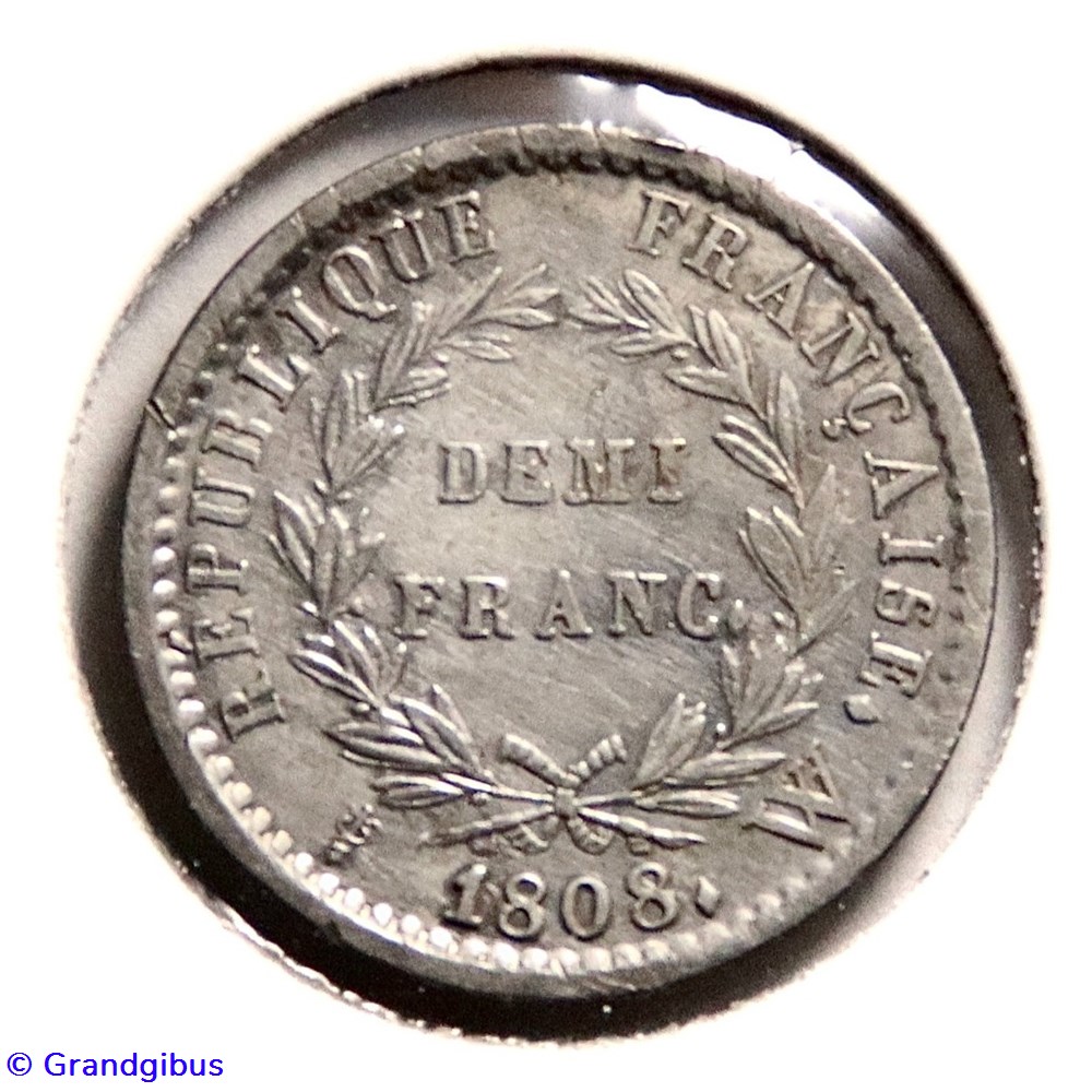 Demi Franc. Napoléon Empereur, revers République Française - 1808 𝐖 monnaies monde france demi franc napoleon empereur revers republique francaise 1808