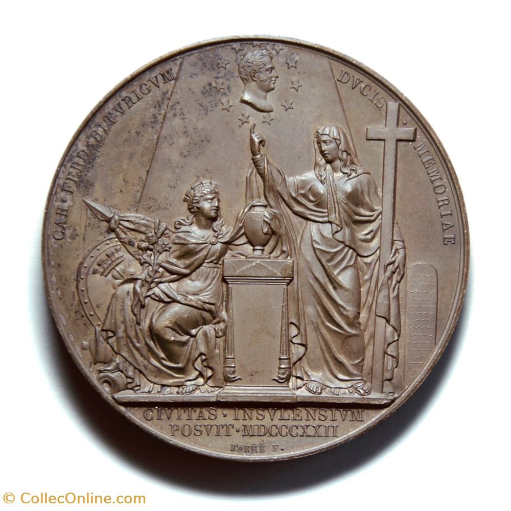 Louis XVIII - Médaille Duc de Berry 1822 Bronze monnaies paranumismatique jetons poids louis xviii medaille duc de berry 1822 bronze