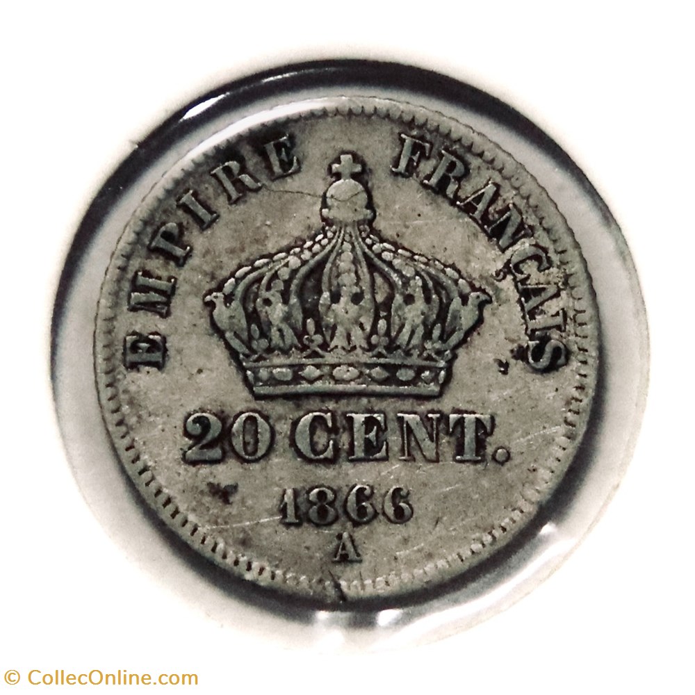20 Centimes - 1866𝐀 Napoléon III tête laurée, PM monnaies monde france 20 centimes 1866 napoleon iii tete lauree pm