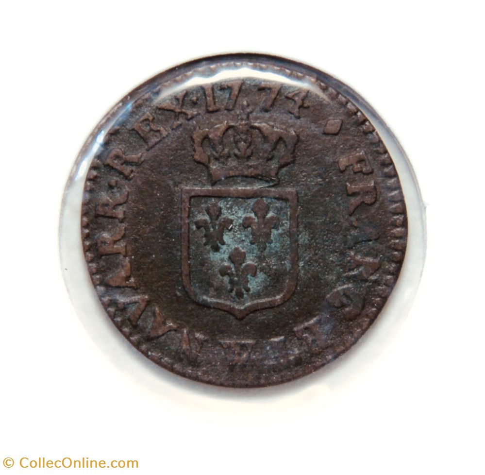 Louis XV 1774W Liard à la vieille tête monnaies europe medievale france royales louis xv 1774w liard a la vieille tete