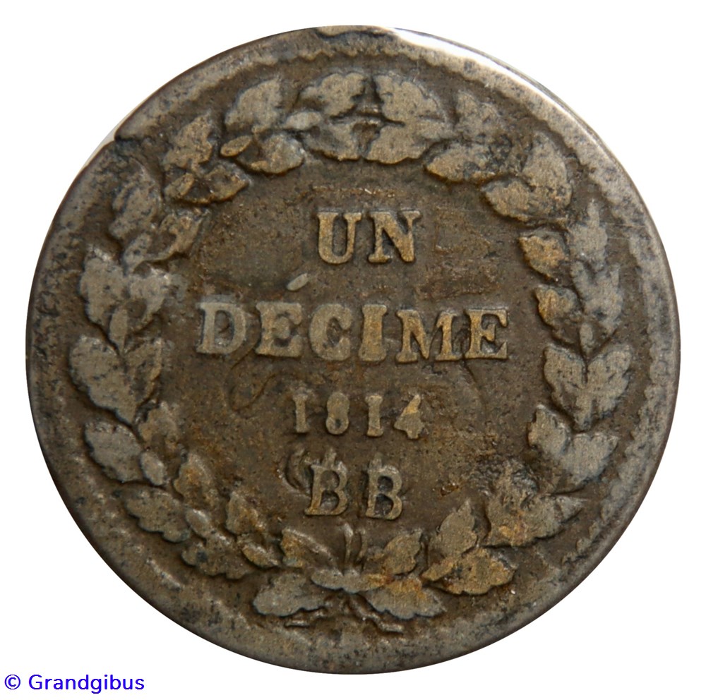 monnaies monde france un decime a l n couronnee 1814 bb petit millesime et coin choque