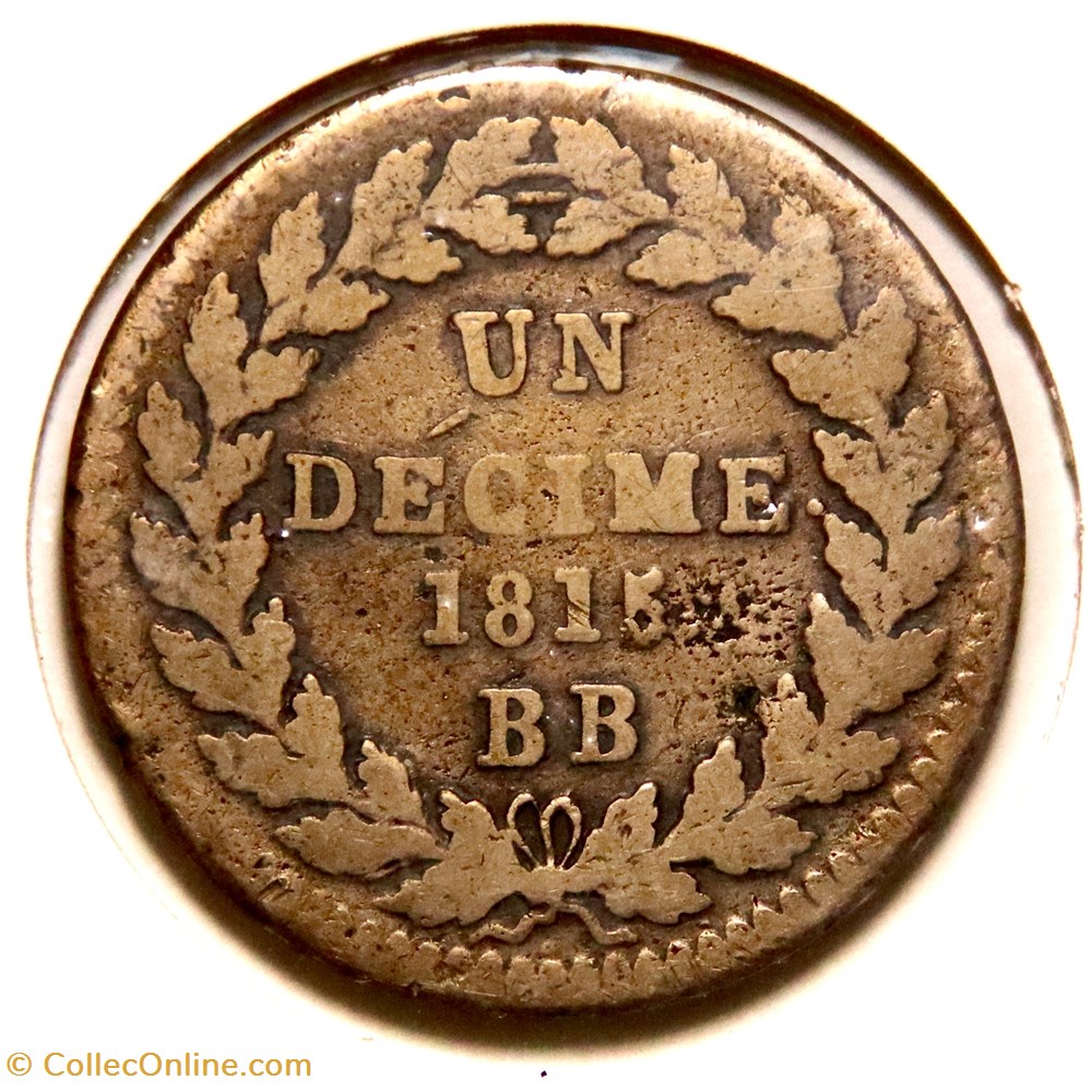 Louis XVIII - Un décime à l’L couronnée 1815𝐁𝐁 monnaies monde france louis xviii un decime a l l couronnee 1815