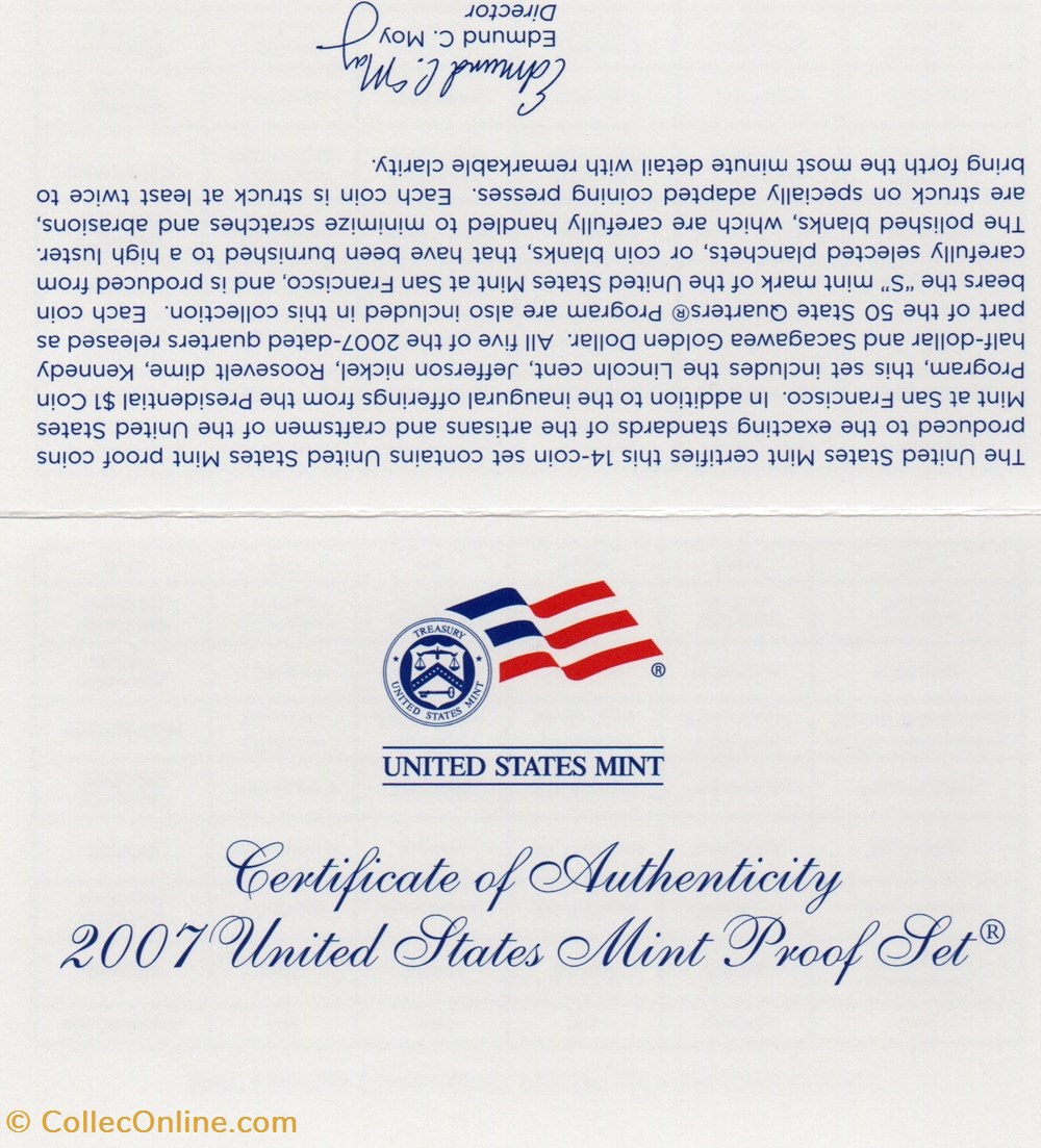 Série 2007 S - US Mint Proof Set 4 monnaies monde etats unis serie 2007 s us mint proof set