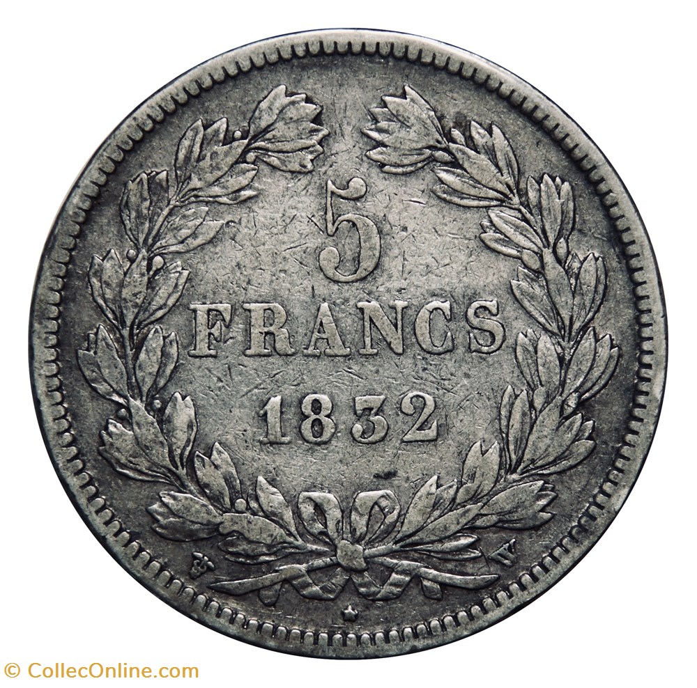 Louis-Philippe Ier - 5 Fr, 1832𝐖 (2ème type) monnaies monde france louis philippe ier 5 fr 1832 2eme type
