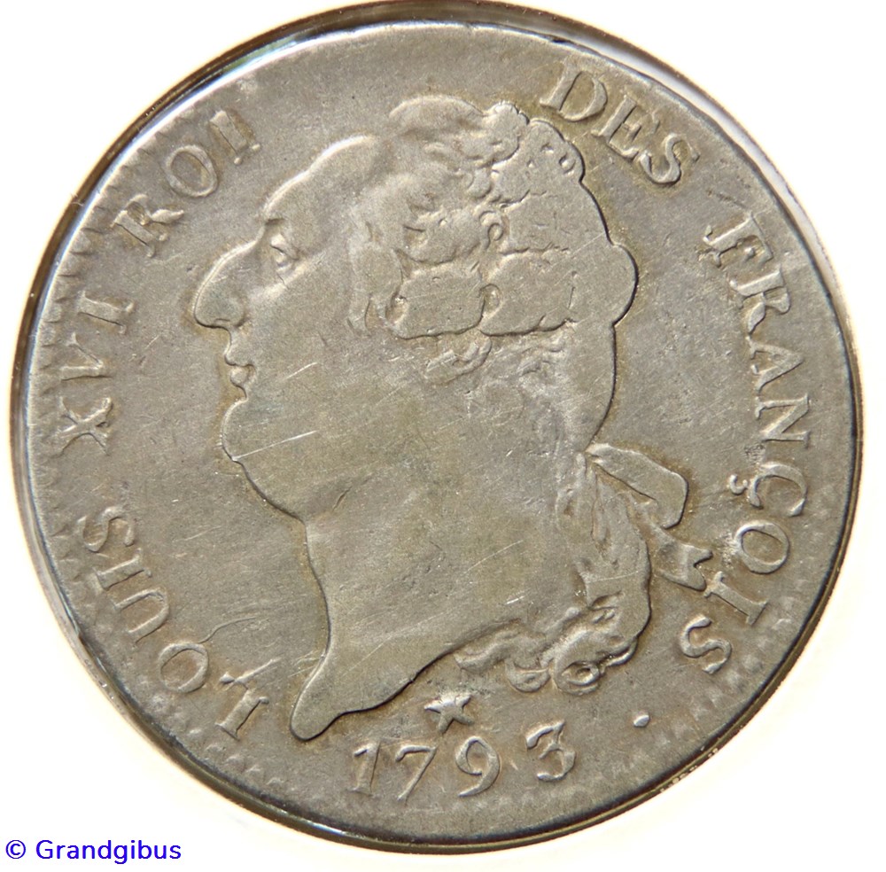 Louis XVI 1793 𝐖 Écu dit au génie. monnaies monde france louis xvi 1793 ecu dit au genie