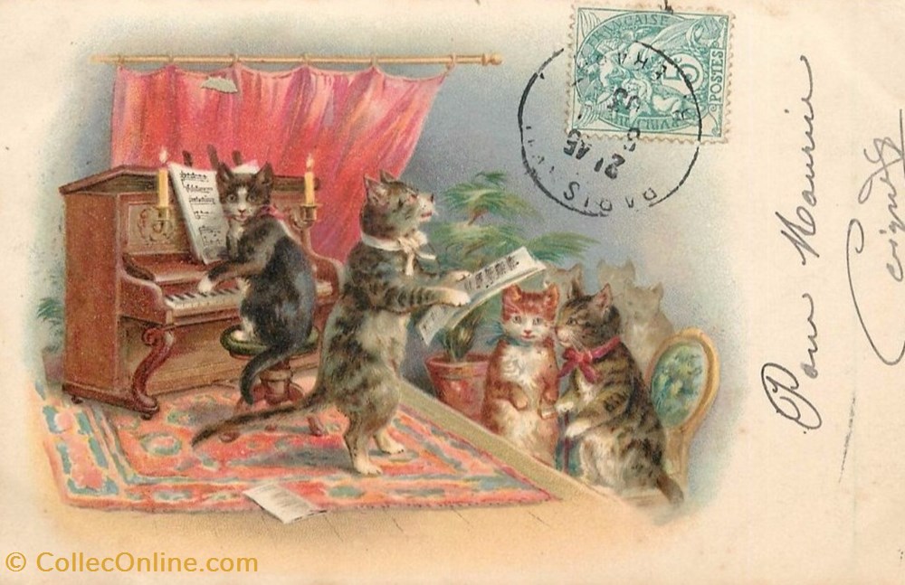 cartes postales chanteurs piano