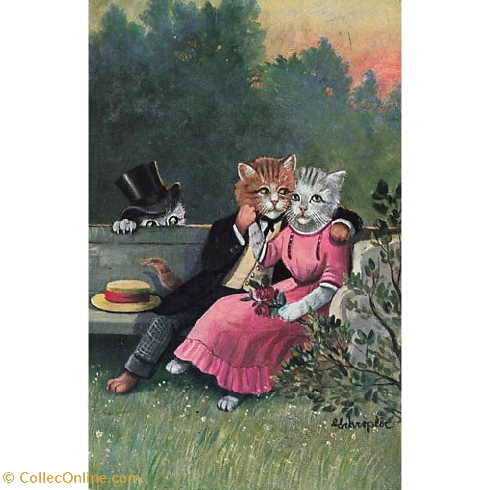 cartes postales schropler couple amoureux espionnes