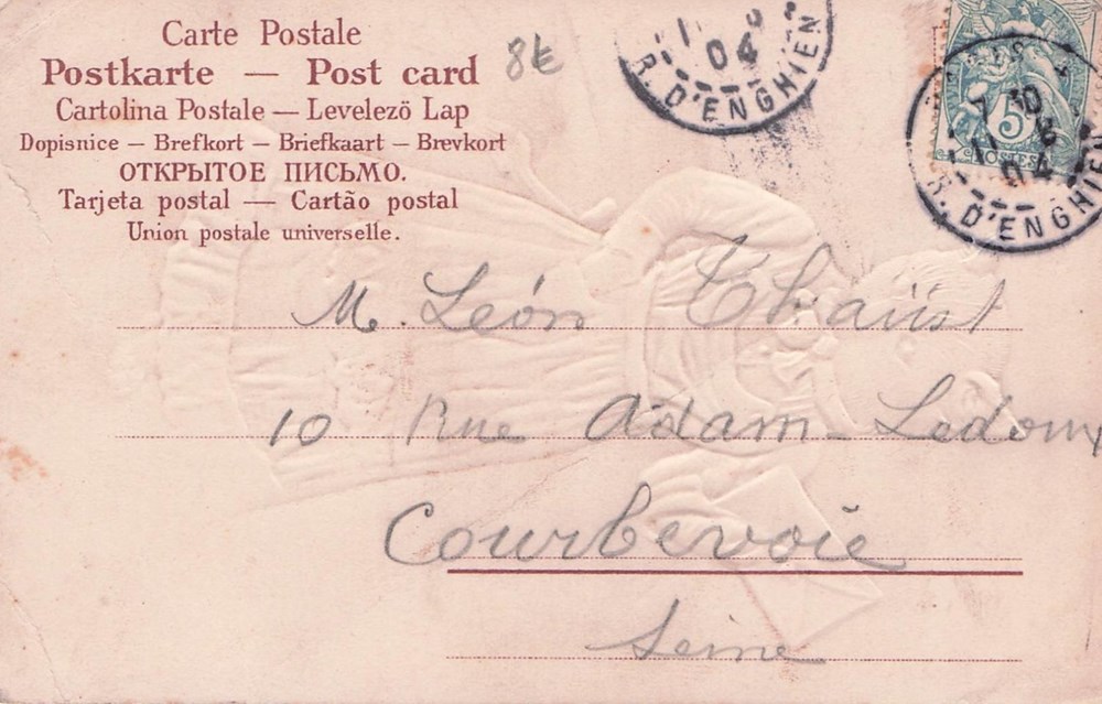 cartes postales serie portrait debout chatte en robe rose madame le courrier est arrive